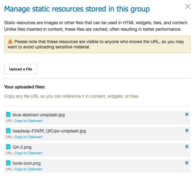 Manage Static Resources Popup Menu Screenshot