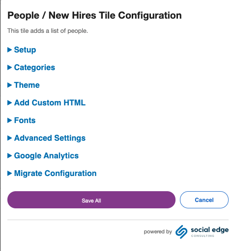 People New Hires Tile Configuration panel